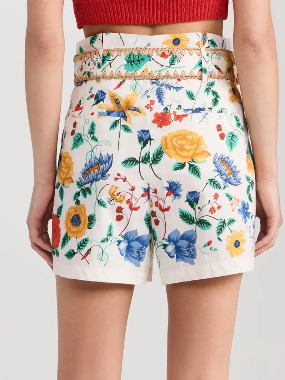 Cara Cara White Floral High-Waist Shorts with Multicolor Blooms - Picture 2 of 13